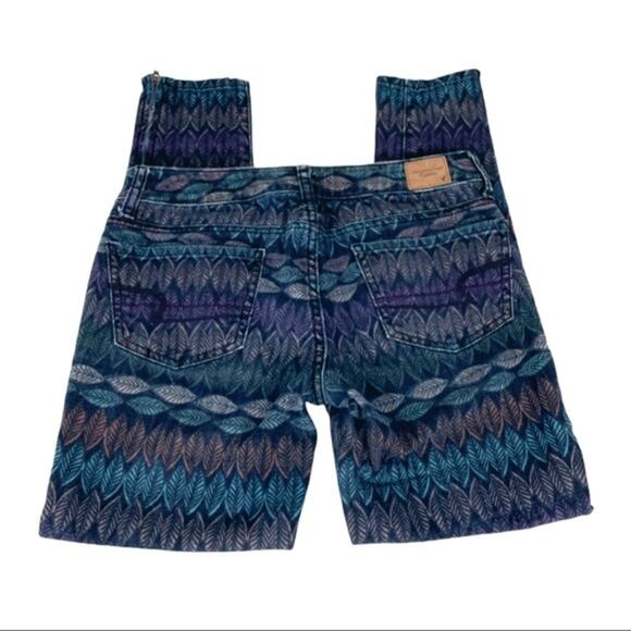 American Eagle Leaf Print Jegging Jeans Zipper Ankle Blue Multi Color Size 4 - Picture 4 of 7